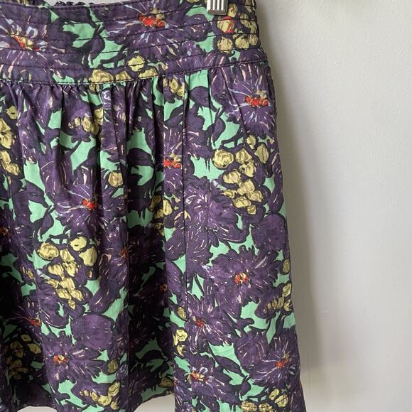 J Crew Womens Skirt Size 4 Purple Floral A-Line‎ Cotton Above Knee Career - Picture 4 of 7